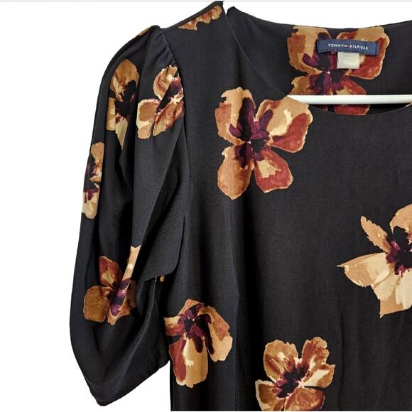 Tommy Hilfiger Black & Brown Floral Sleeved Midi Dress Women's Size 4 NWT - Picture 3 of 6